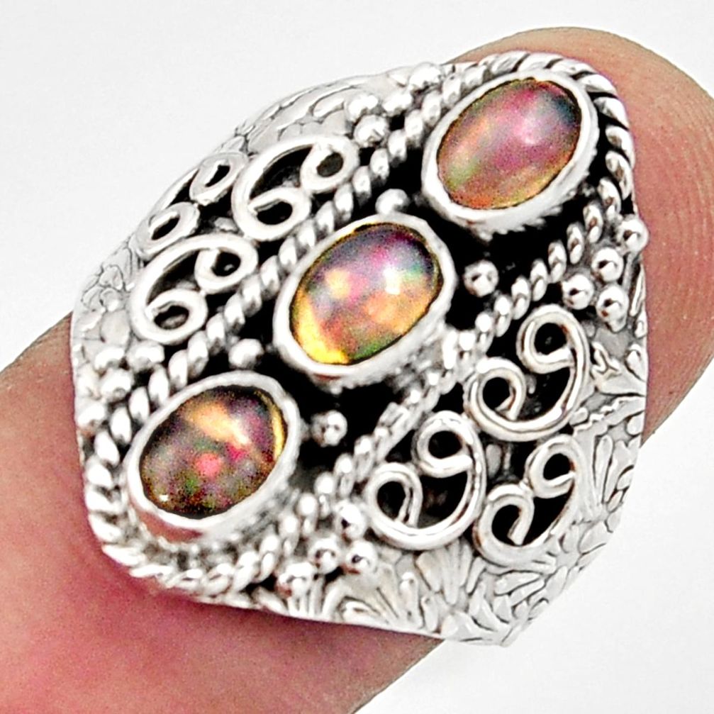 925 silver 3.39cts natural multi color ethiopian opal ring size 8.5 r13256