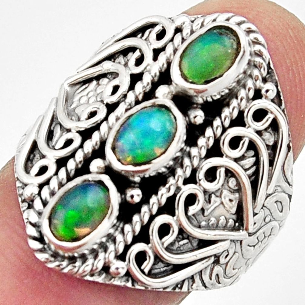 3.44cts natural multi color ethiopian opal 925 silver ring size 9 r13258