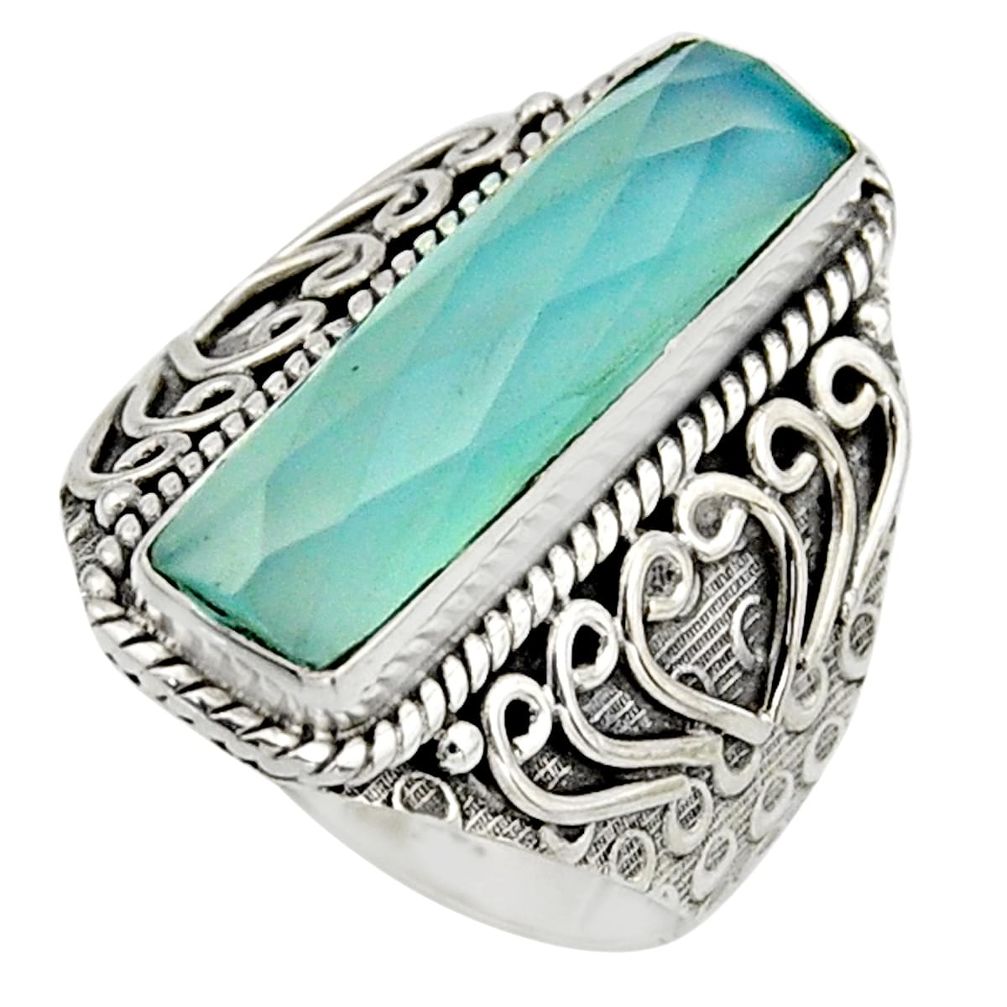 6.32cts natural aqua chalcedony 925 silver solitaire ring jewelry size 8 r13263