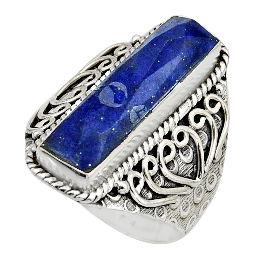 6.32cts natural blue lapis lazuli 925 silver solitaire ring size 9 r13272