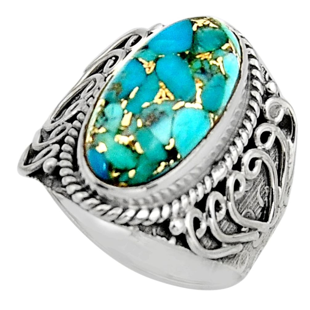 8.42cts blue copper turquoise 925 silver solitaire ring jewelry size 8 r13280