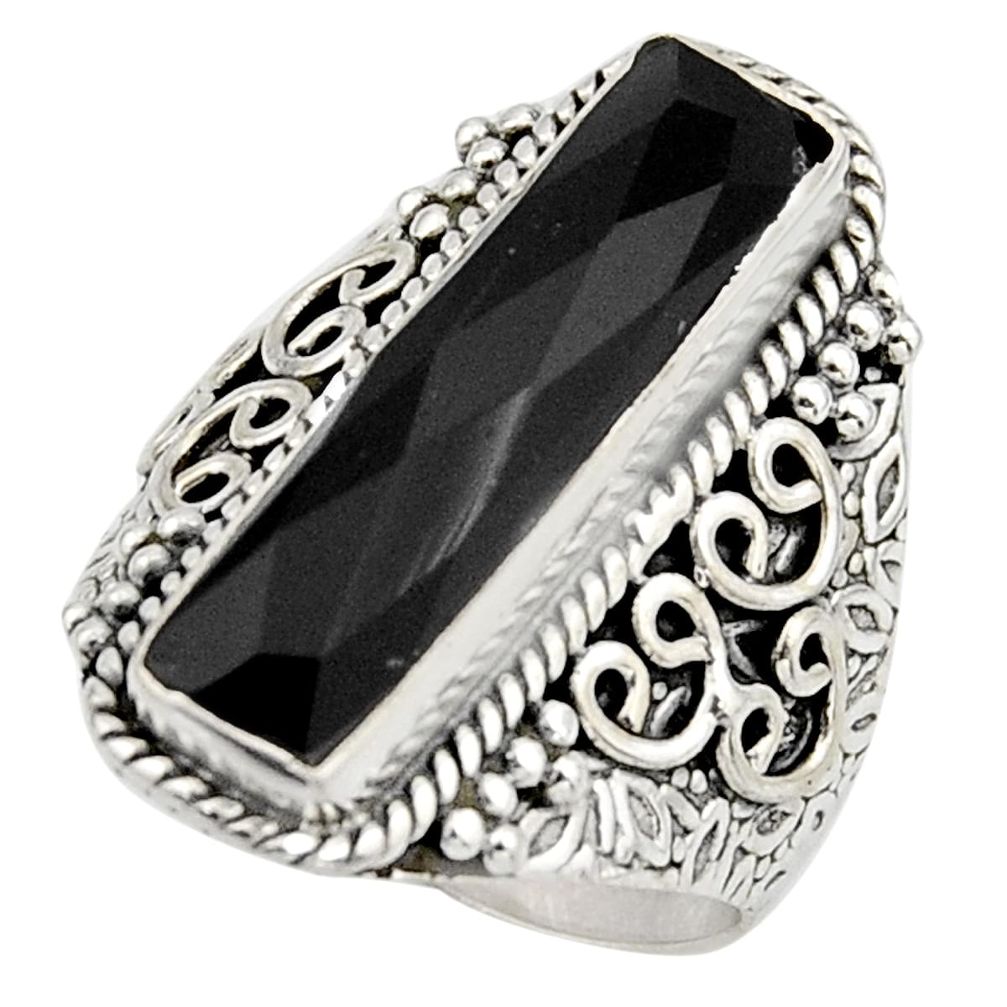 6.32cts natural black onyx 925 sterling silver solitaire ring size 7.5 r13288