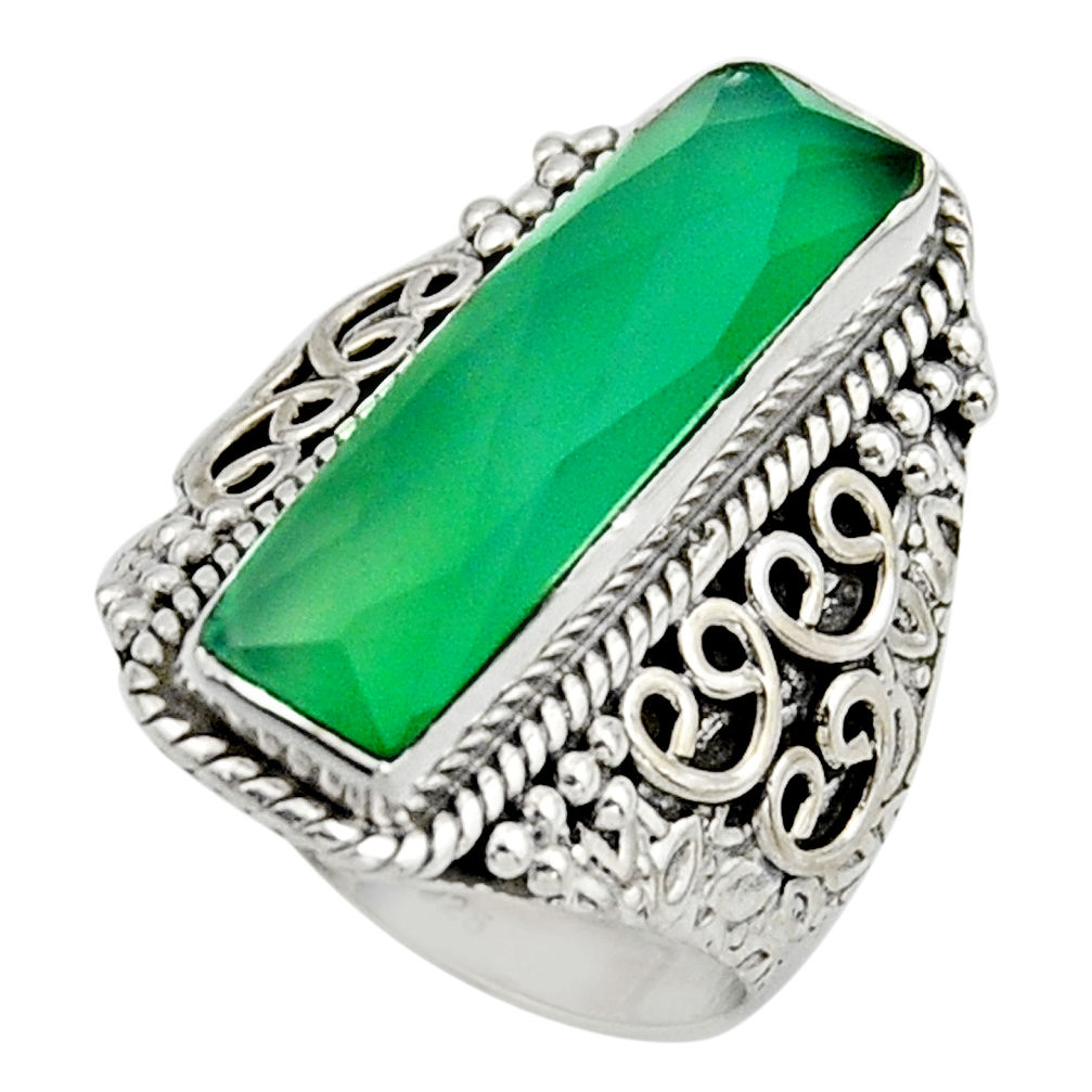 6.53cts natural green chalcedony 925 silver solitaire ring jewelry size 8 r13291