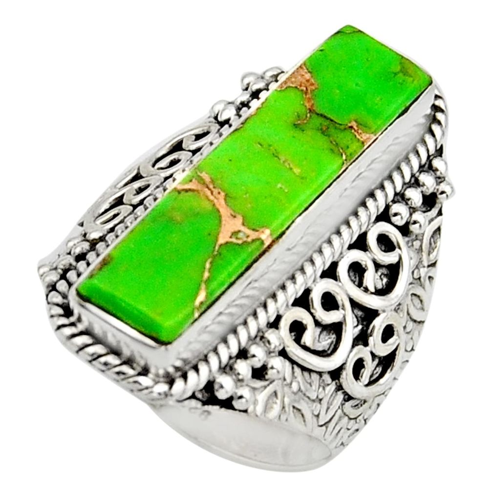 5.62cts green copper turquoise 925 silver solitaire ring jewelry size 7.5 r13298