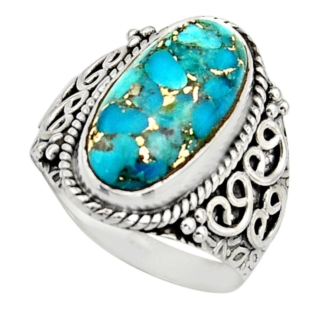 925 silver 7.66cts blue copper turquoise oval solitaire ring size 8.5 r13300