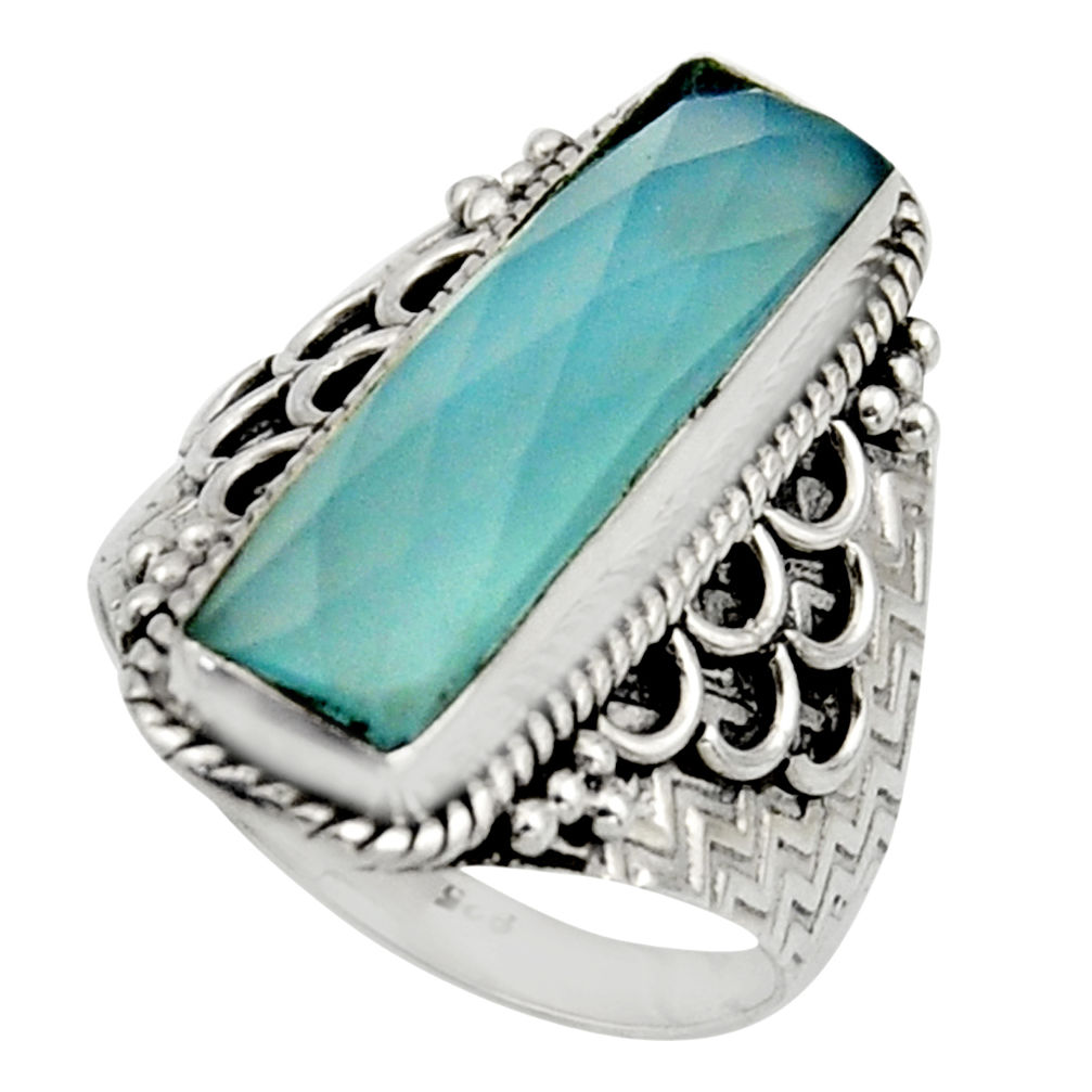 925 silver 6.32cts natural aqua chalcedony checker cut ring size 7 r13304