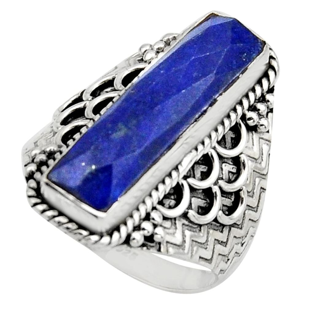 6.54cts natural blue lapis lazuli 925 silver checker cut ring size 8 r13315