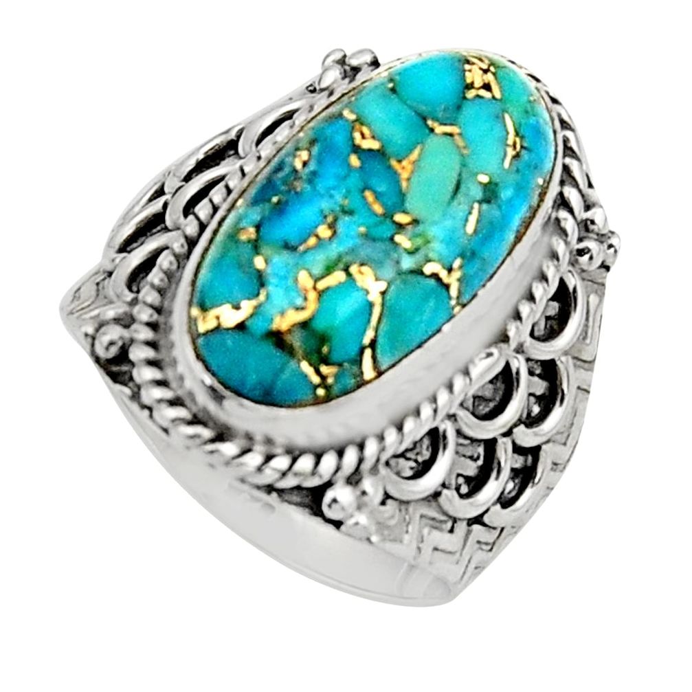 925 silver 7.66cts blue copper turquoise solitaire ring jewelry size 7 r13320