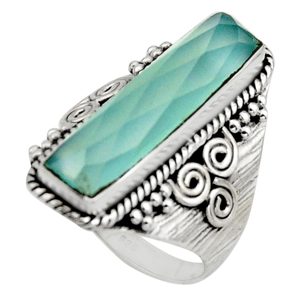 6.32cts checker cut aqua chalcedony 925 silver solitaire ring size 9 r13322