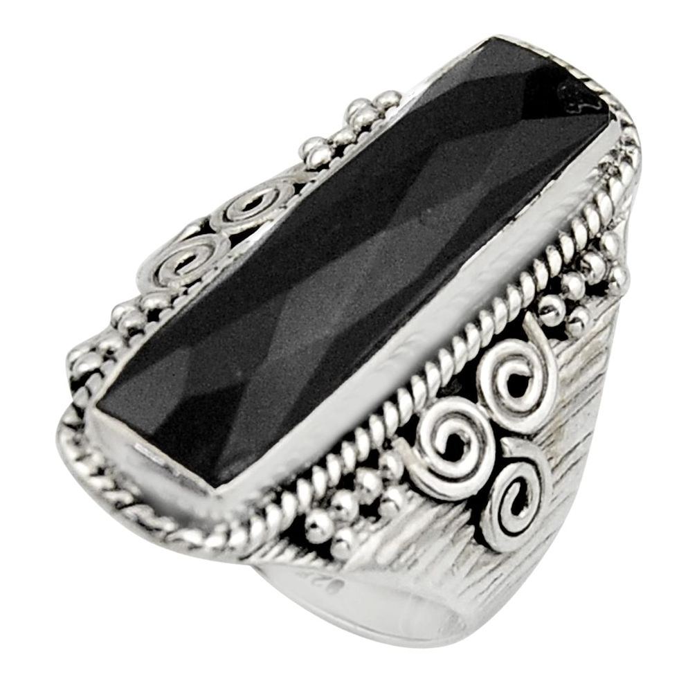 925 sterling silver 6.55cts natural black onyx checker cut ring size 7.5 r13330