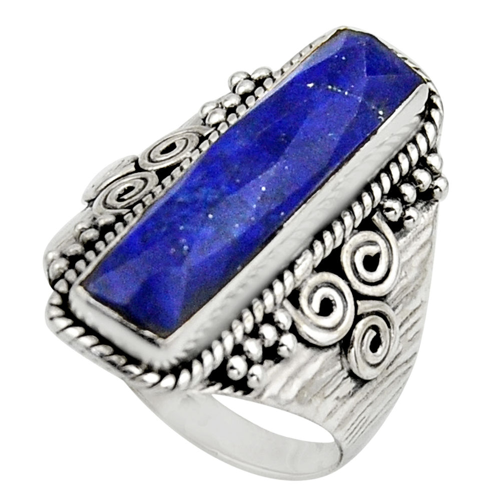 6.55cts natural blue lapis lazuli 925 silver checker cut ring size 8 r13336