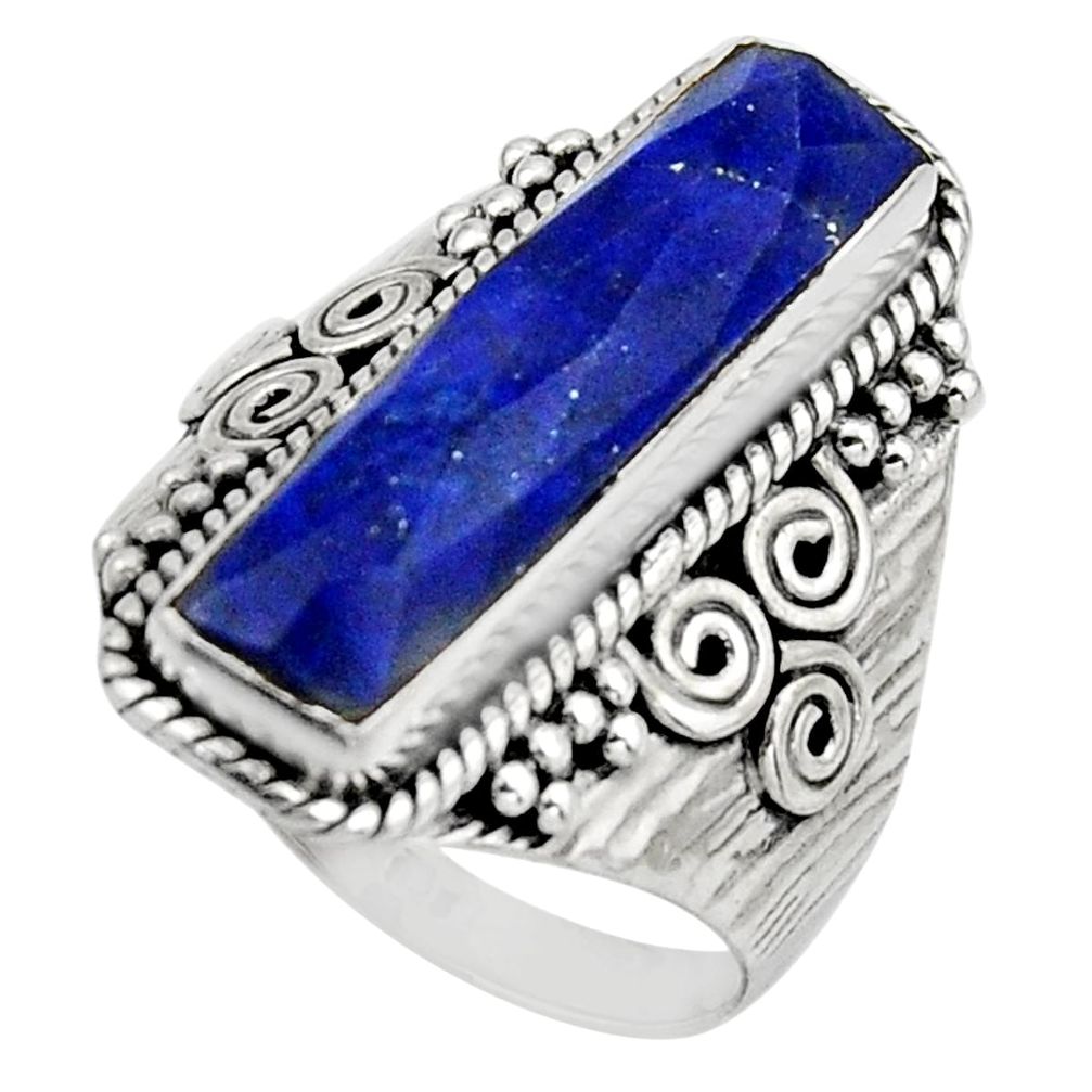 6.32cts natural blue lapis lazuli 925 silver checker cut ring size 8 r13337