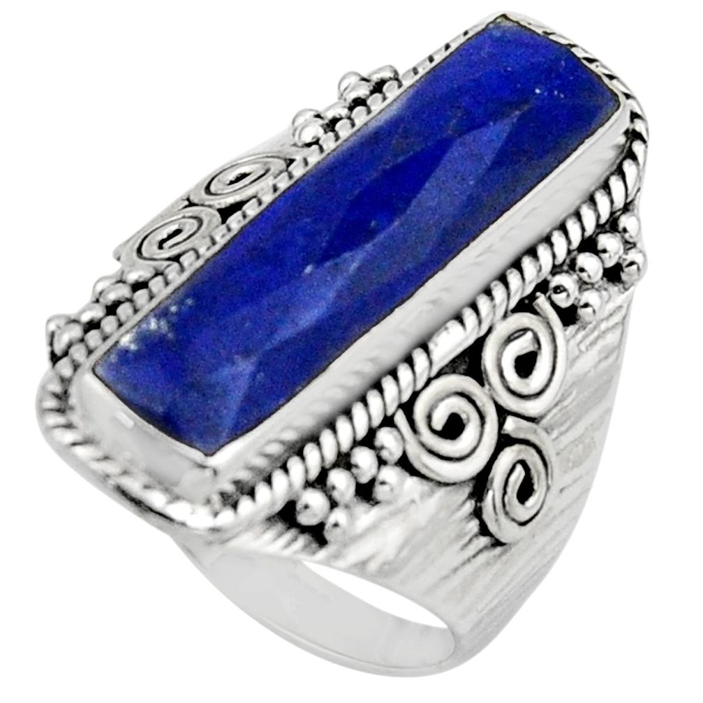 925 silver 6.55cts natural blue lapis lazuli checker cut ring size 8 r13338