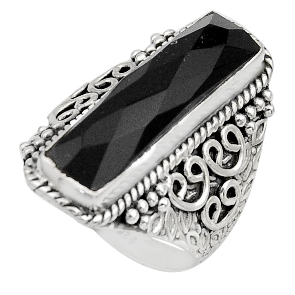 925 sterling silver 6.55cts natural black onyx checker cut ring size 7 r13340