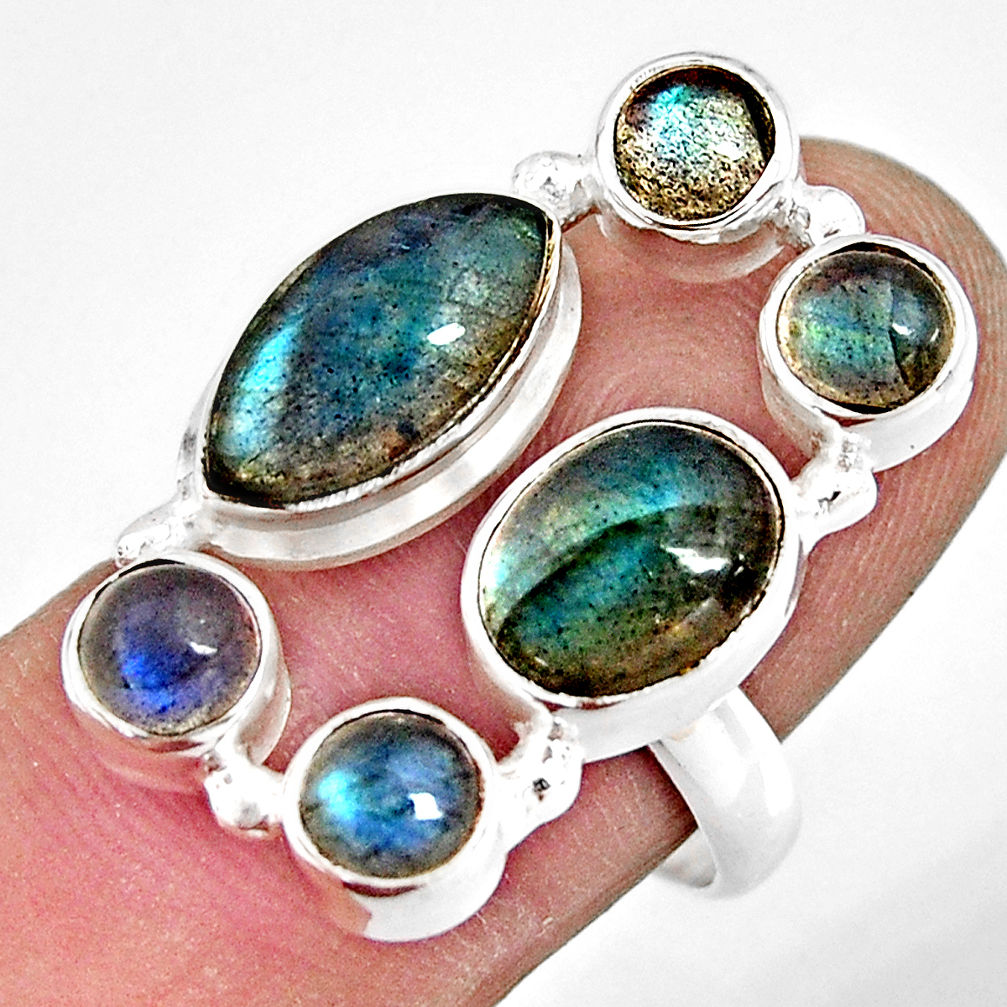 925 sterling silver 10.59cts natural blue labradorite ring jewelry size 8 r13644