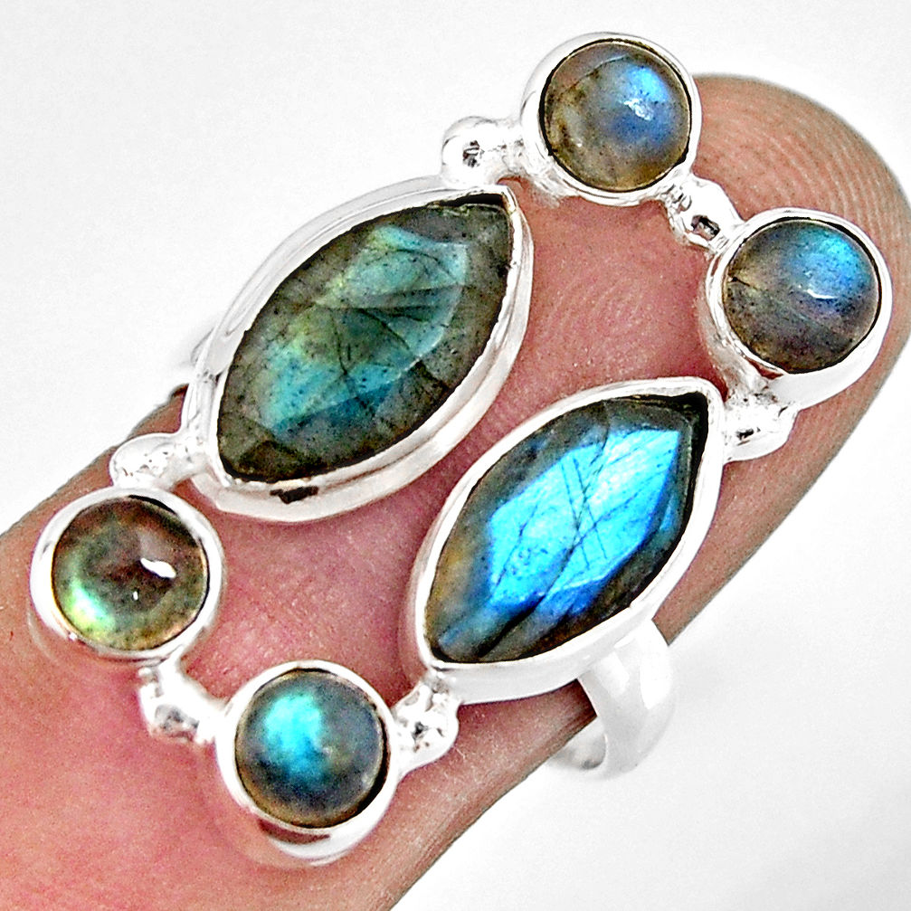 925 sterling silver 13.09cts natural blue labradorite ring size 7.5 r13654