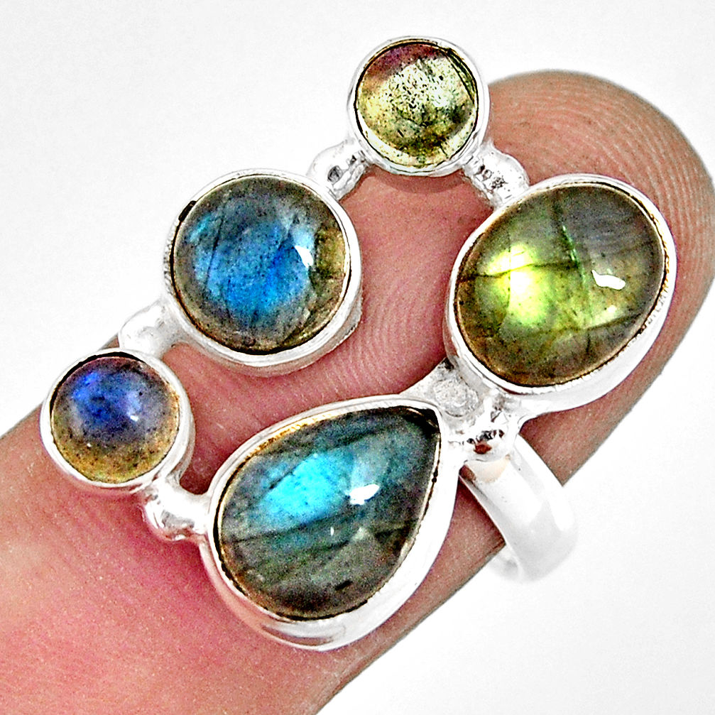 925 sterling silver 8.24cts natural blue labradorite oval ring size 8.5 r13670