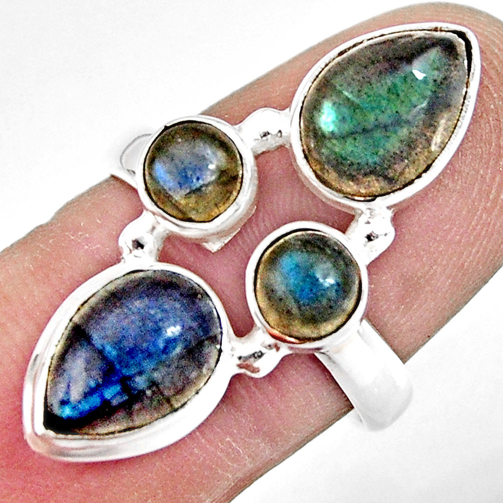 925 sterling silver 7.04cts natural blue labradorite pear ring size 7.5 r13678