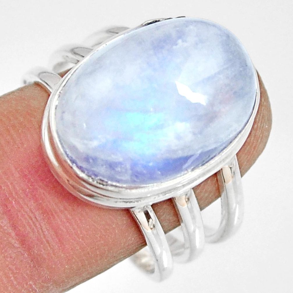 11.97cts natural rainbow moonstone 925 silver solitaire ring size 9 r13682