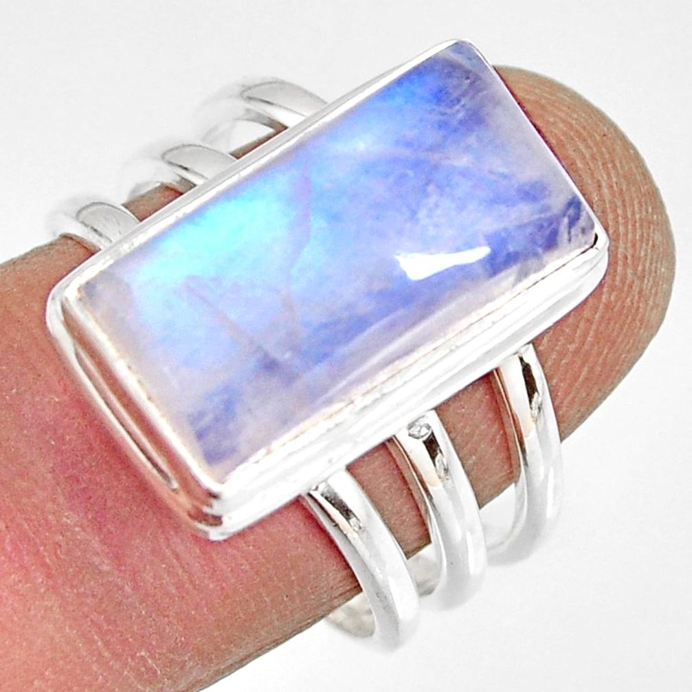 9.44cts natural rainbow moonstone 925 silver solitaire ring size 8 r13683