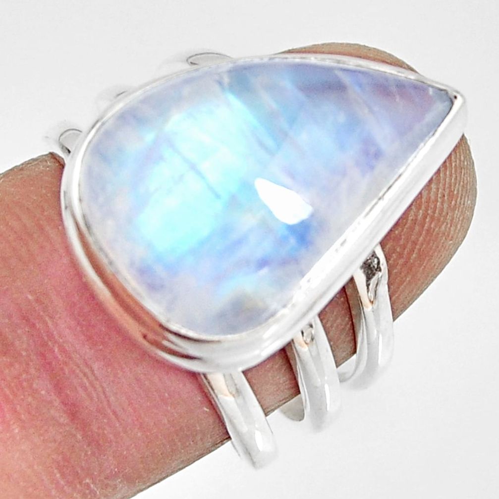 13.79cts natural rainbow moonstone 925 silver solitaire ring size 6.5 r13687