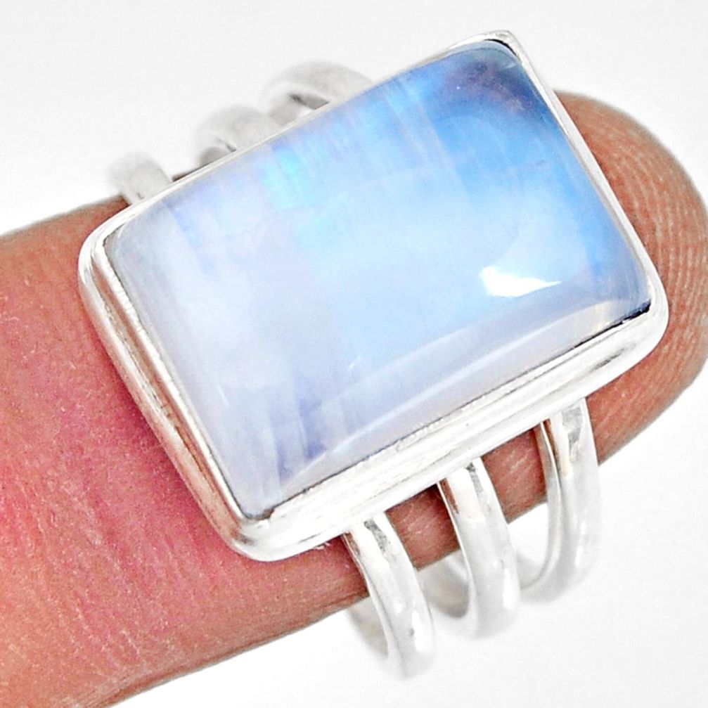10.74cts natural rainbow moonstone 925 silver solitaire ring size 9 r13694