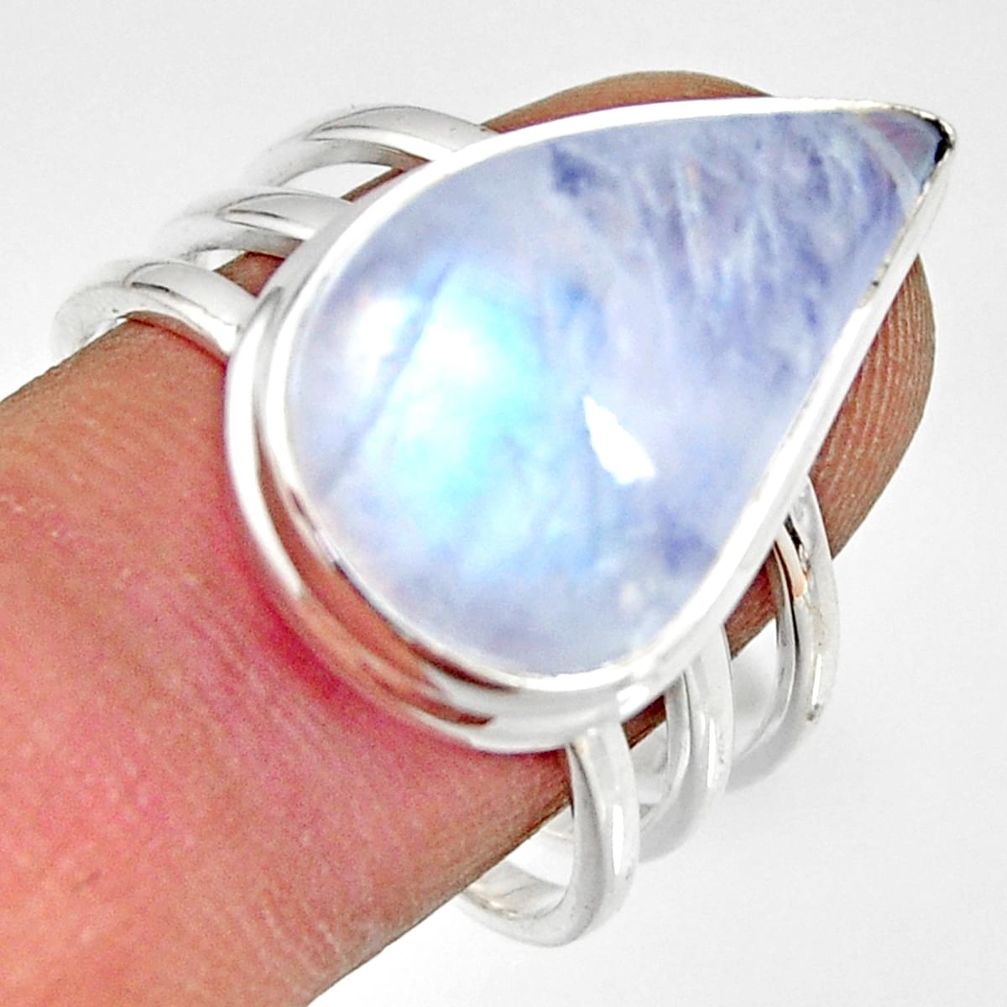 925 silver 13.41cts natural rainbow moonstone pear solitaire ring size 9 r13695