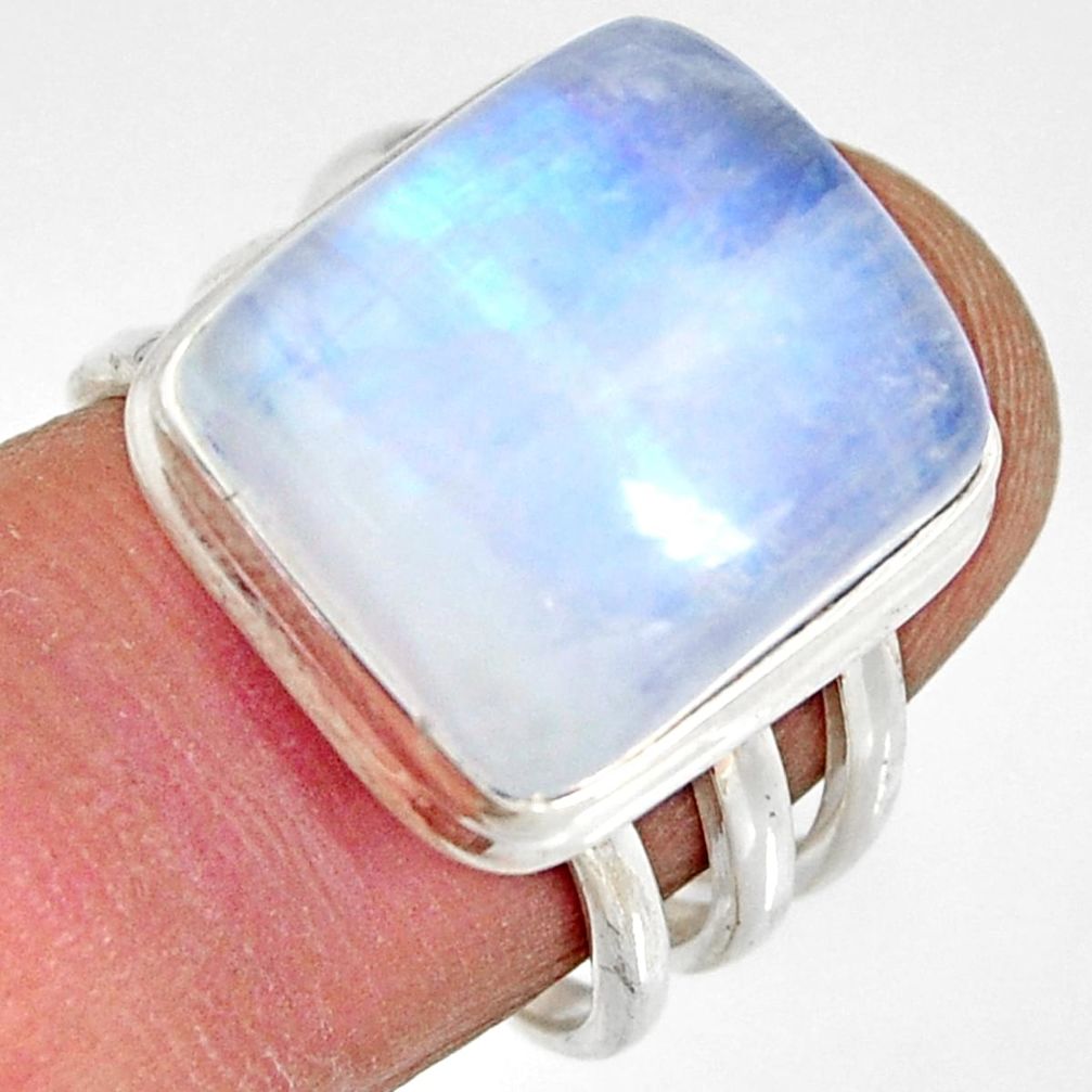 925 silver 9.64cts natural rainbow moonstone solitaire ring size 7.5 r13699