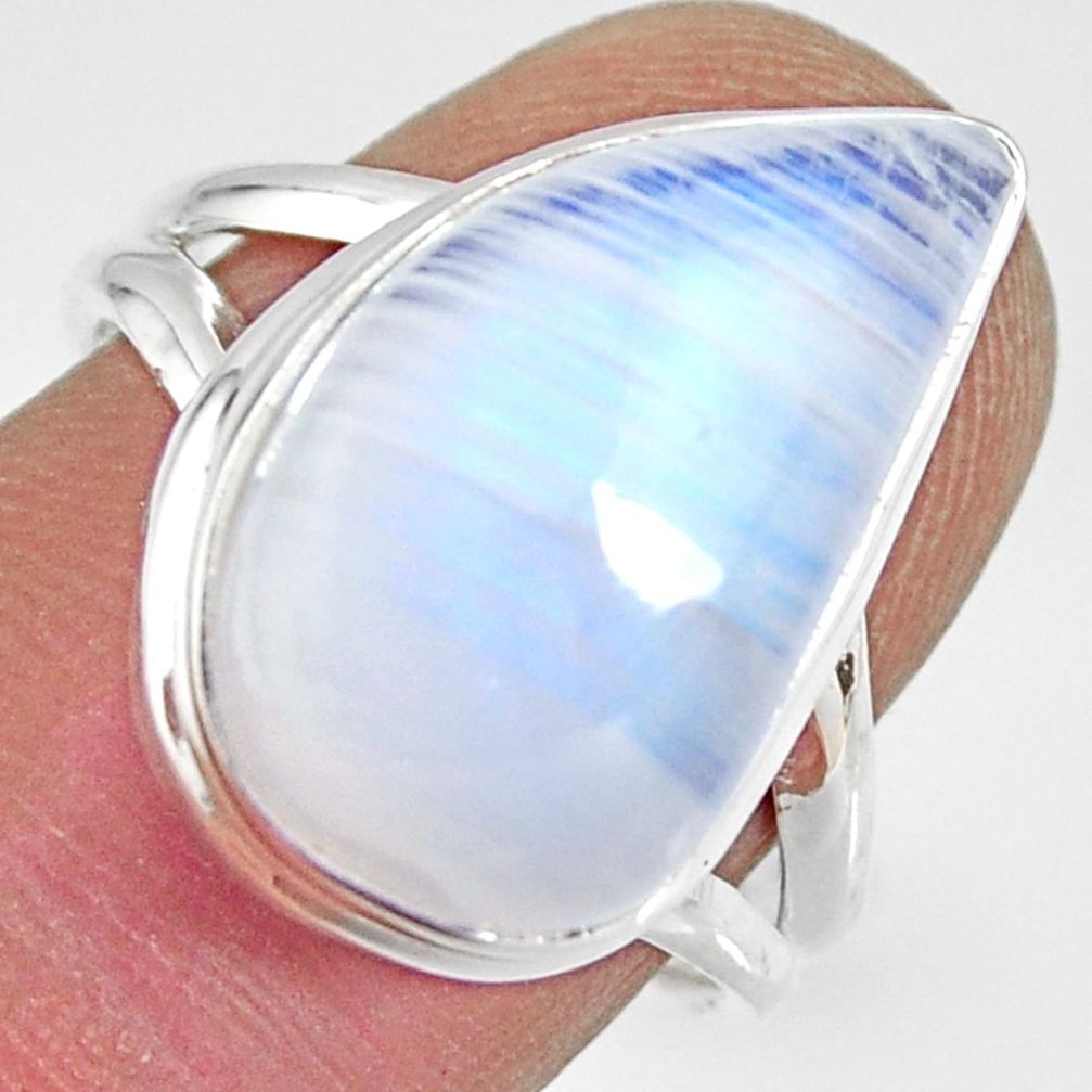 10.37cts natural rainbow moonstone 925 silver solitaire ring size 7.5 r13703