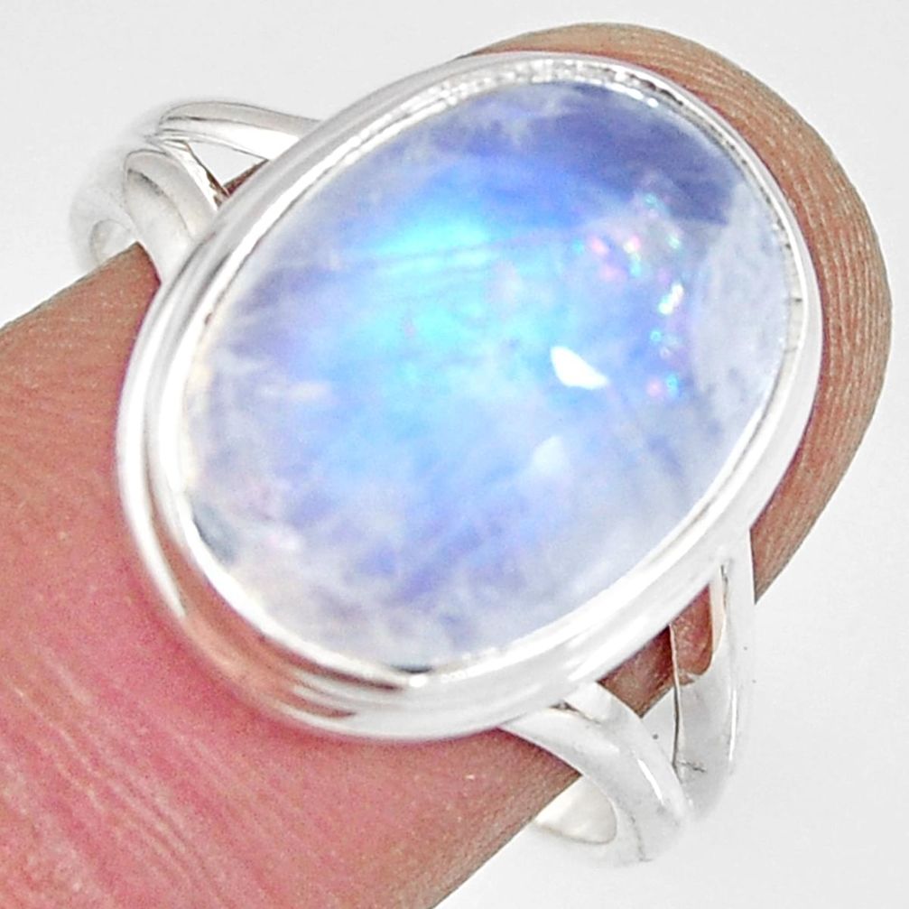 9.65cts natural rainbow moonstone 925 silver solitaire ring size 9 r13706