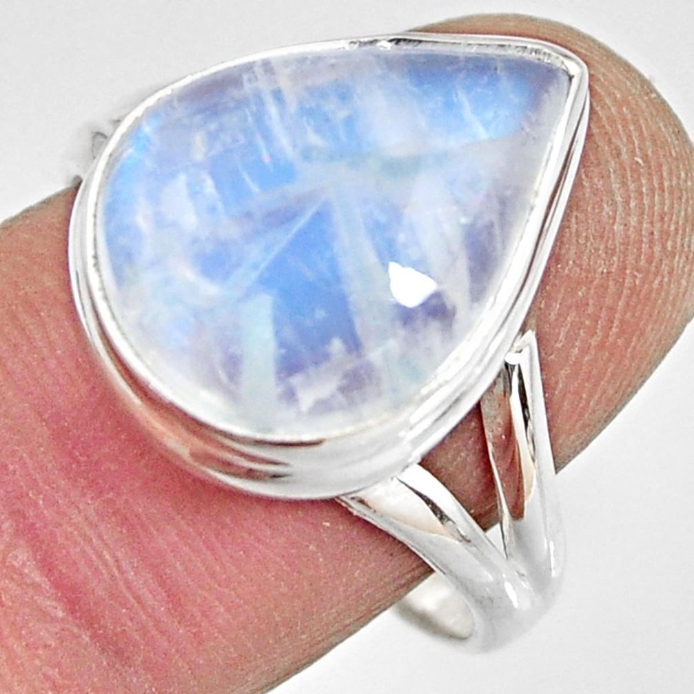 10.73cts natural rainbow moonstone pear 925 silver solitaire ring size 9 r13719