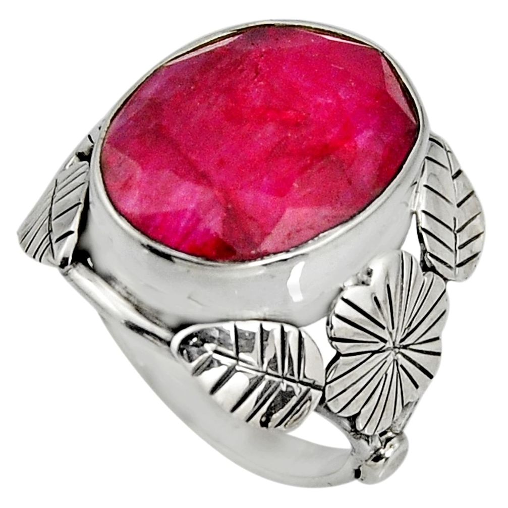 925 silver 10.26cts natural red ruby oval flower solitaire ring size 6 r13725