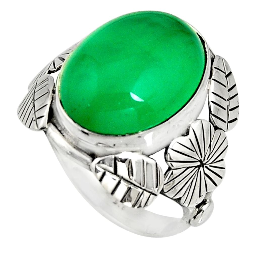 8.43cts natural green chalcedony 925 silver flower solitaire ring size 7 r13730