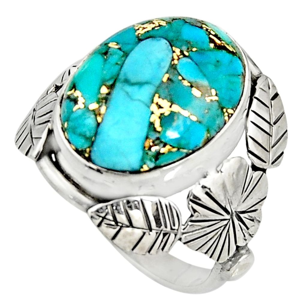 925 silver 9.65cts blue copper turquoise flower solitaire ring size 7.5 r13733