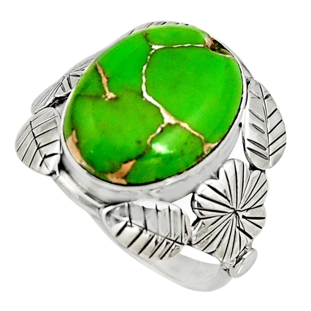 9.42cts green copper turquoise 925 silver flower solitaire ring size 8.5 r13734