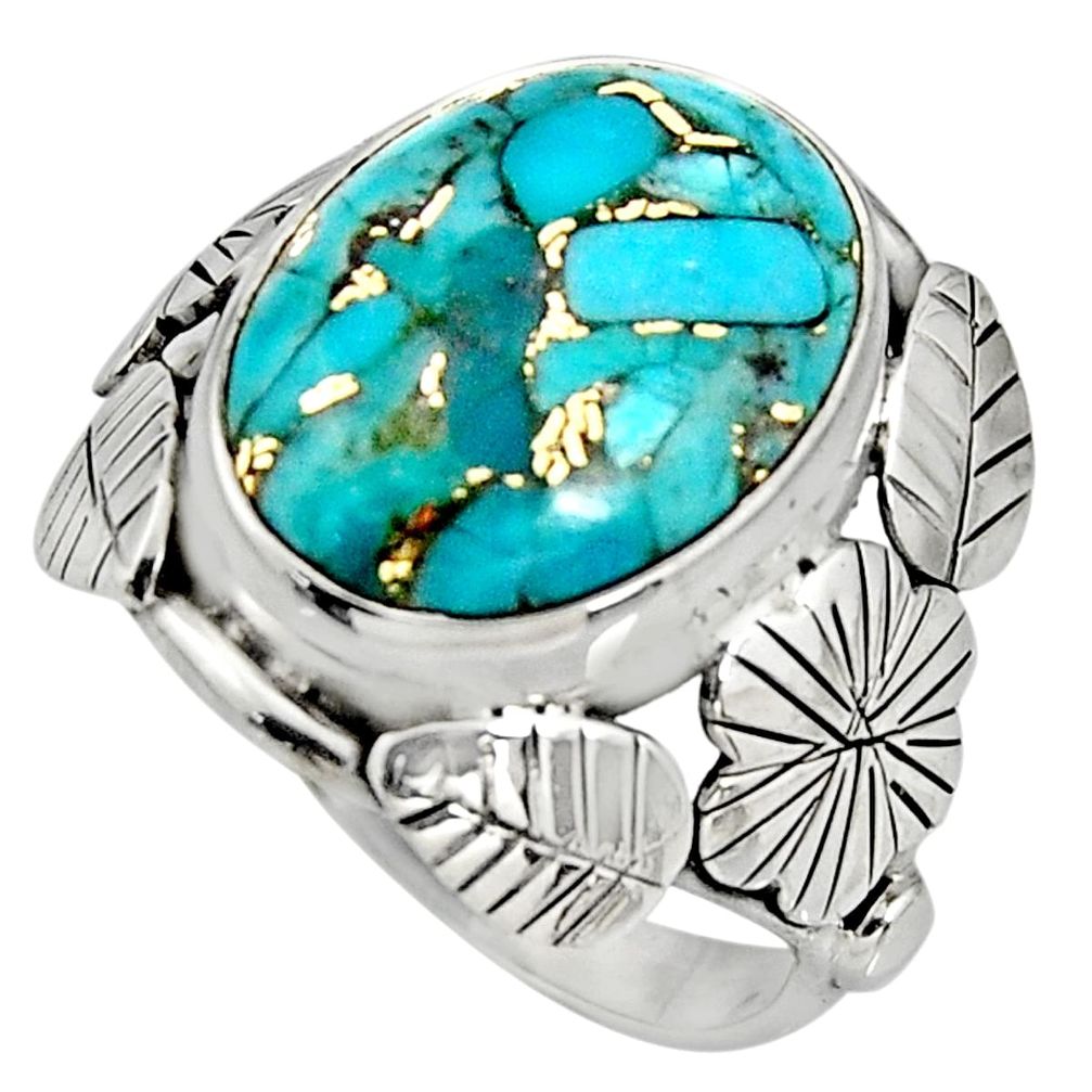 9.39cts blue copper turquoise 925 silver flower solitaire ring size 7.5 r13735