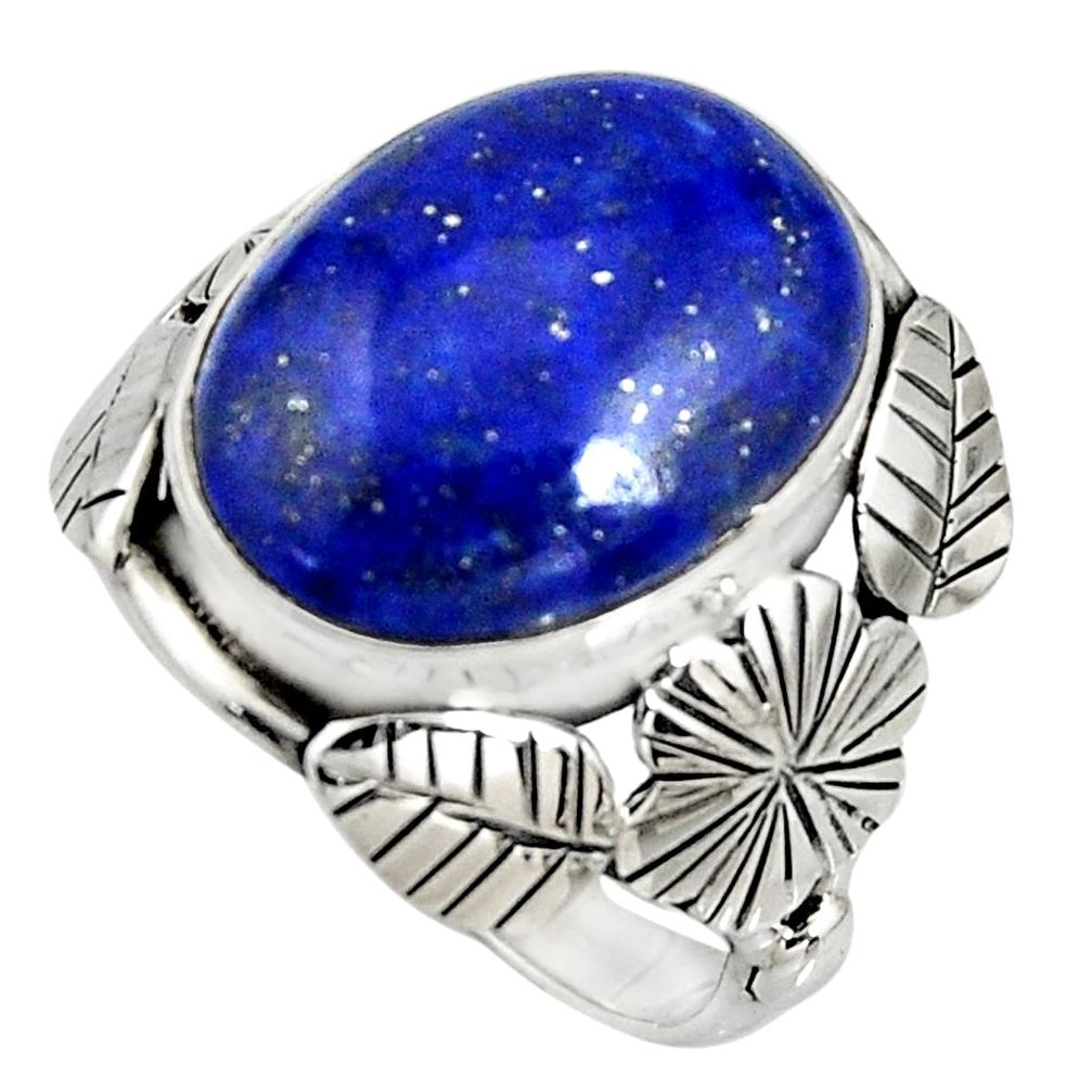 10.29cts natural blue lapis lazuli silver flower solitaire ring size 8 r13738