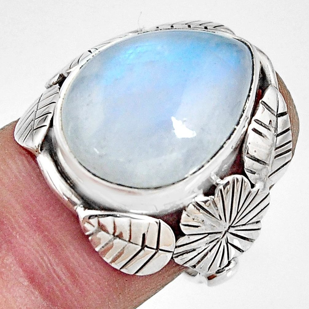 10.02cts natural rainbow moonstone silver flower solitaire ring size 6 r13739