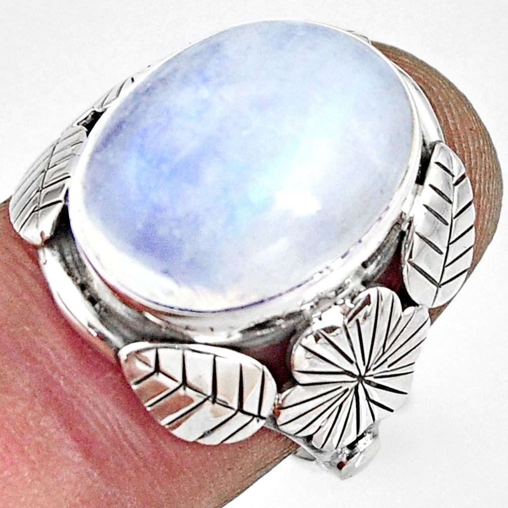 10.37cts natural rainbow moonstone silver flower solitaire ring size 7 r13740