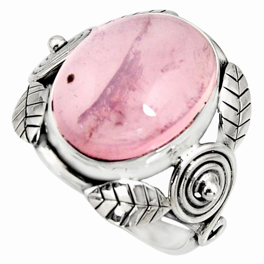10.04cts natural pink rose quartz 925 silver solitaire ring size 8.5 r13750