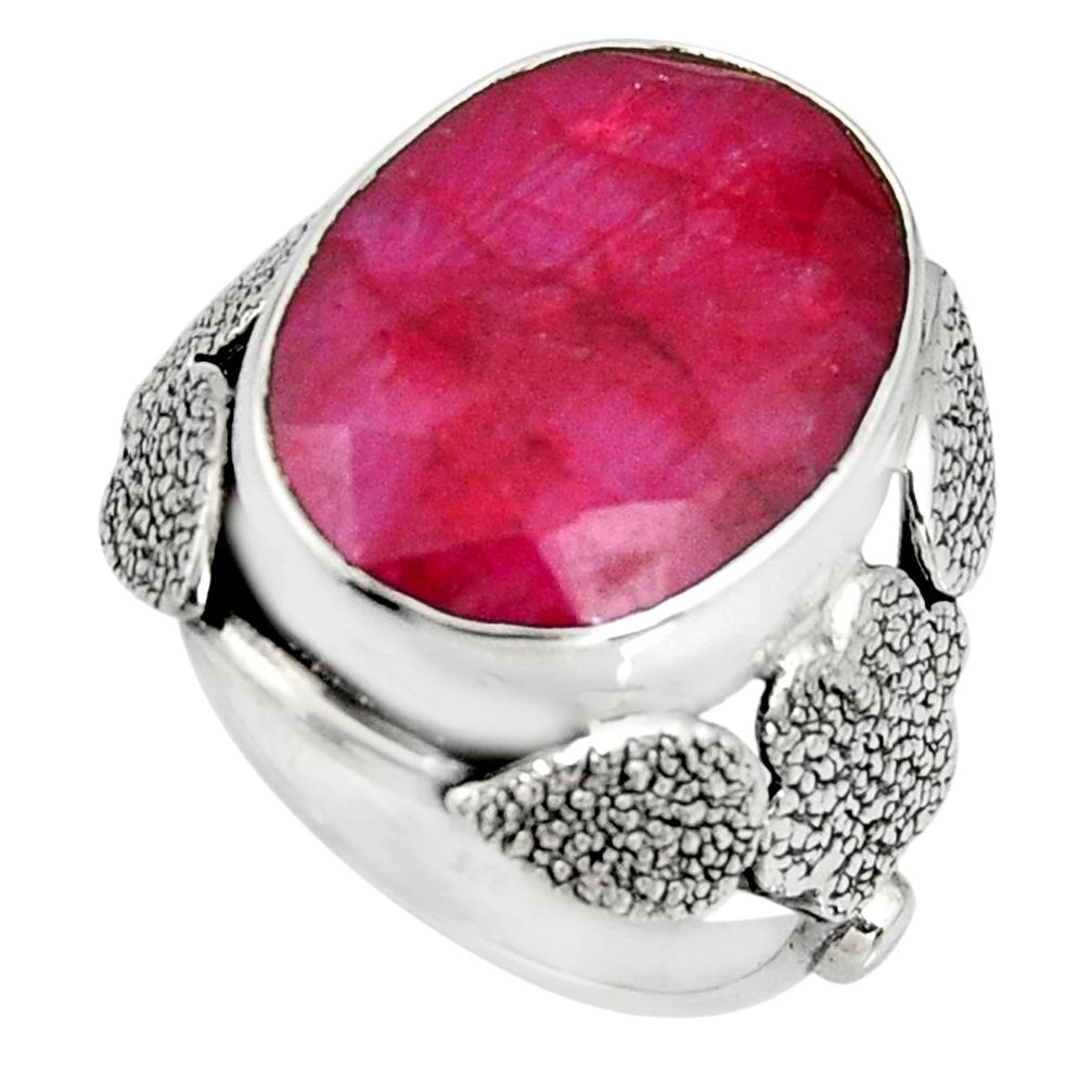 10.70cts natural red ruby 925 silver flower solitaire ring size 6.5 r13761