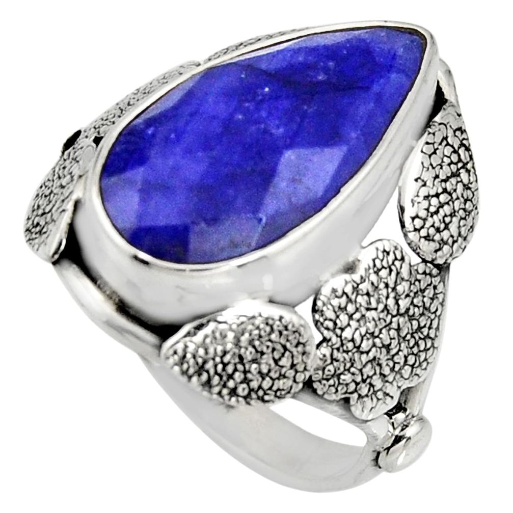 925 silver 8.14cts natural blue sapphire flower solitaire ring size 7 r13767