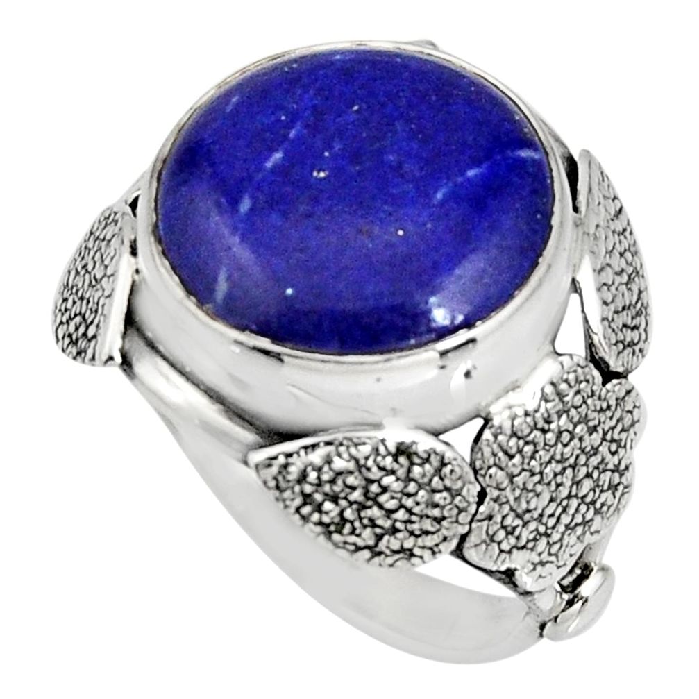11.66cts natural blue lapis lazuli silver flower solitaire ring size 7 r13773