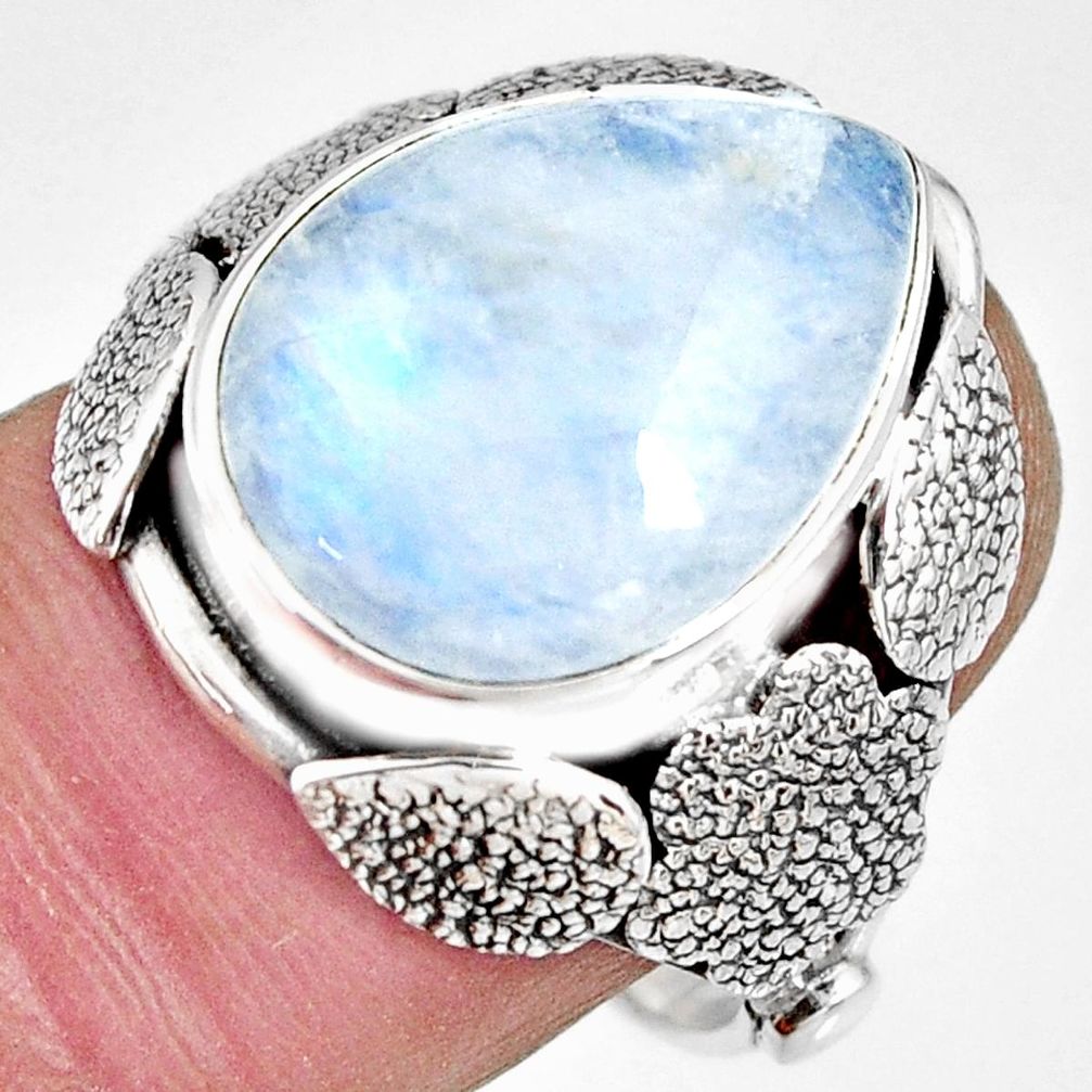 9.65cts natural rainbow moonstone silver flower solitaire ring size 8.5 r13777