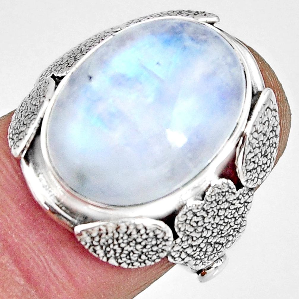 10.06cts natural rainbow moonstone silver flower solitaire ring size 5.5 r13778
