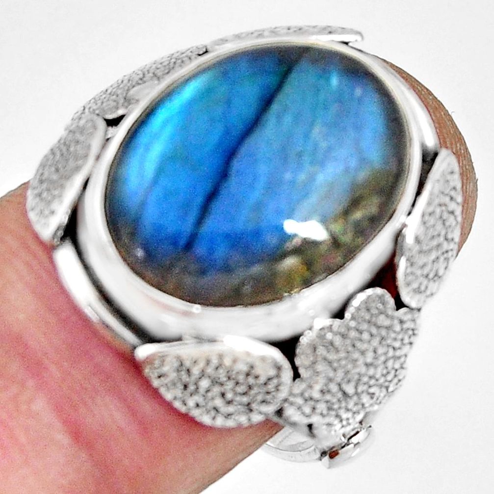 10.02cts natural blue labradorite 925 silver flower solitaire ring size 8 r13780