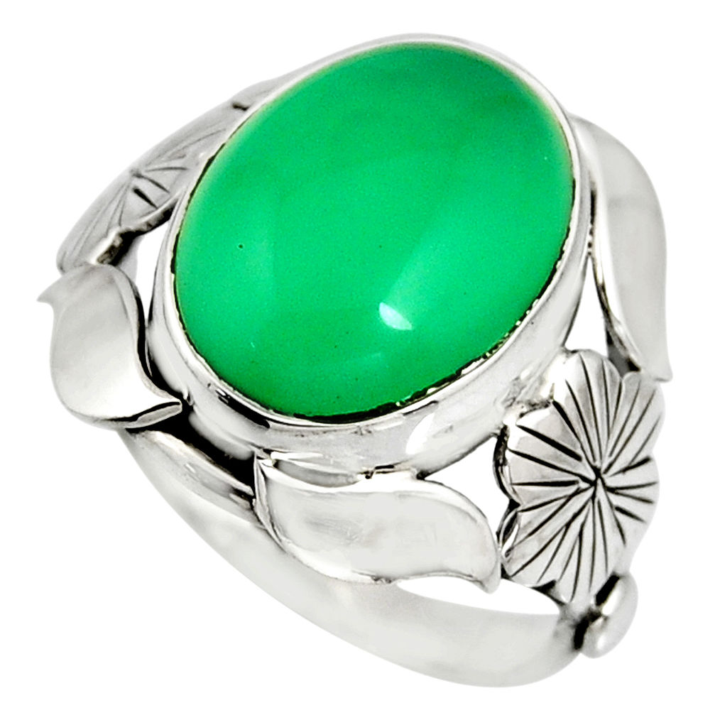 8.42cts natural green chalcedony 925 silver flower solitaire ring size 6 r13787