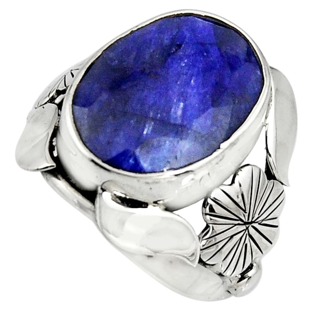 10.04cts natural blue sapphire 925 silver flower solitaire ring size 7 r13788