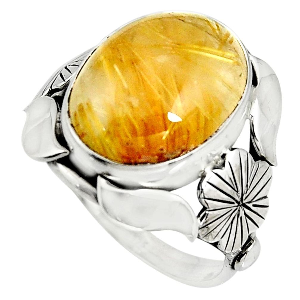 11.25cts natural tourmaline rutile silver flower solitaire ring size 8.5 r13789