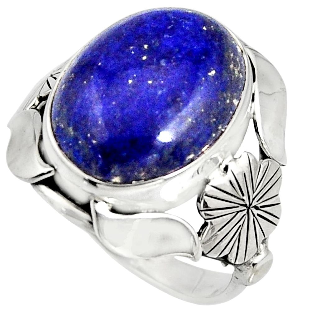 10.99cts natural blue lapis lazuli silver flower solitaire ring size 7.5 r13790